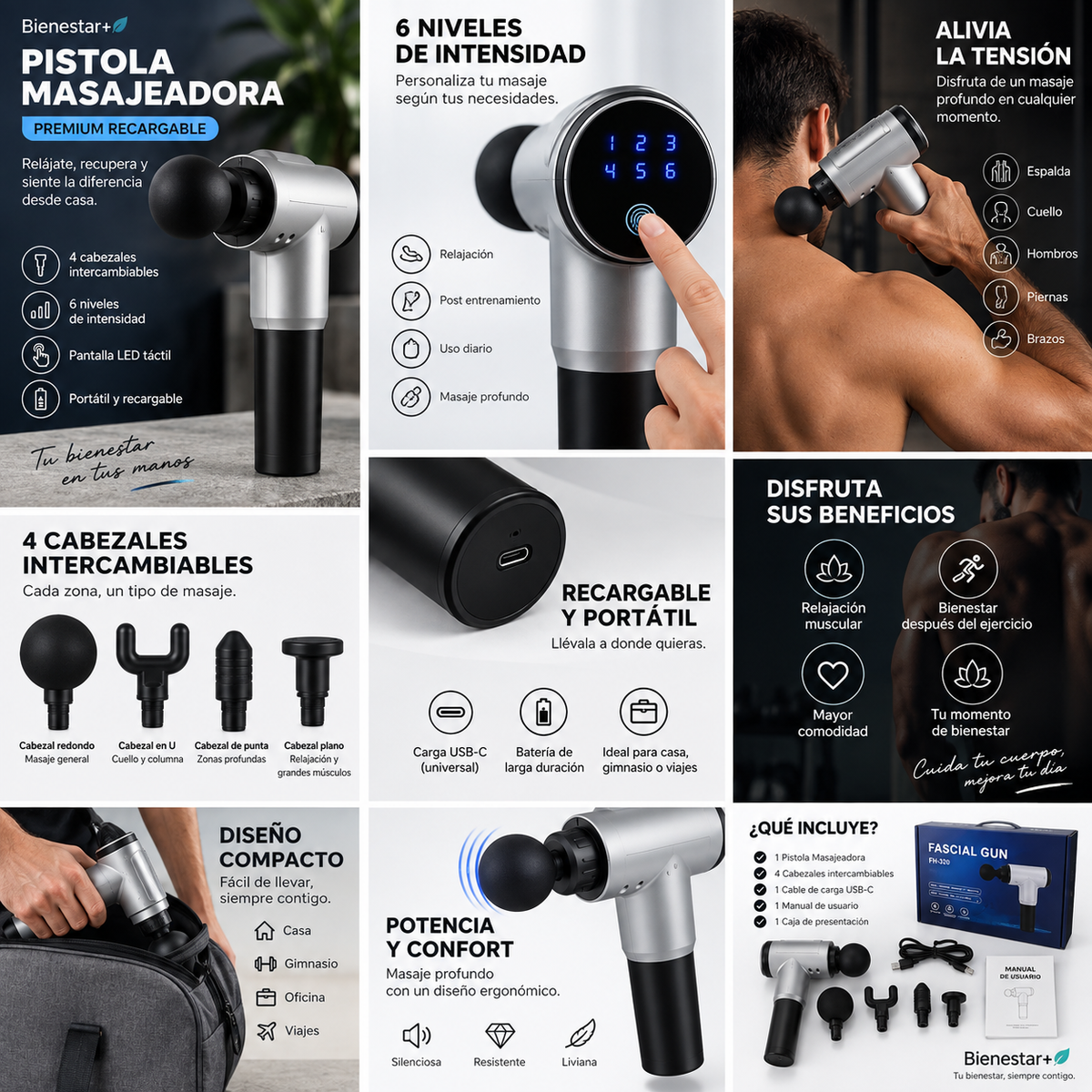Pistola Masajeadora Premium Recargable