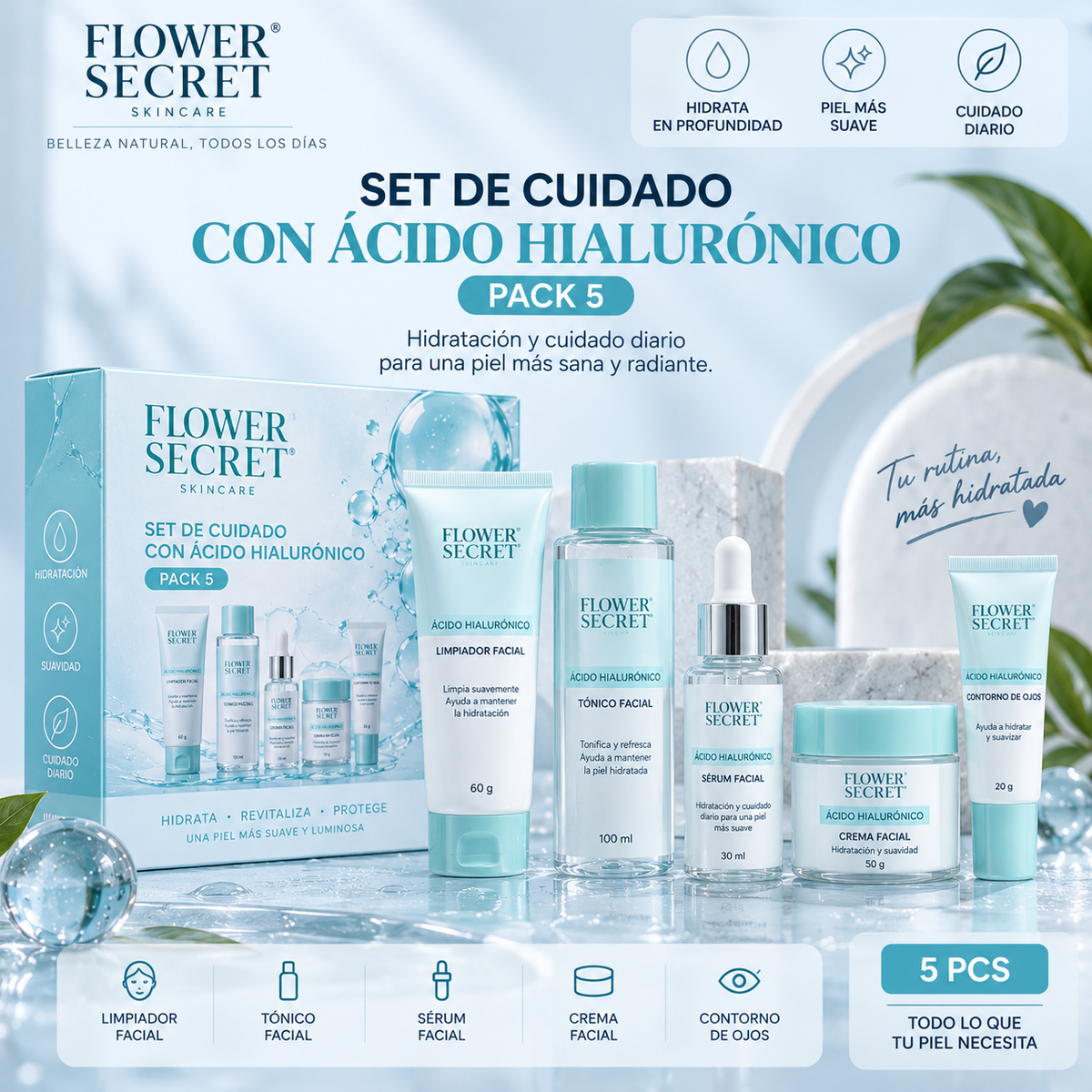Set de Cuidado con Ácido Hialurónico – Pack 5